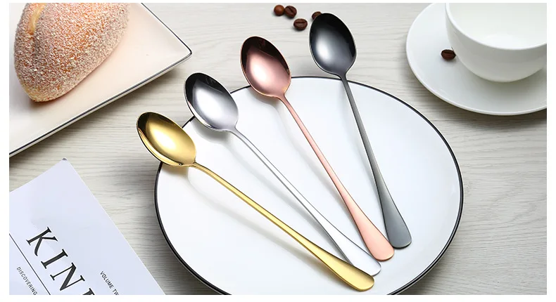 1PC Stainless Steel Delicate Long-handled Students Stirring Korean Lovely Spoons Long Handled Tableware Icecream Spoon PB 005