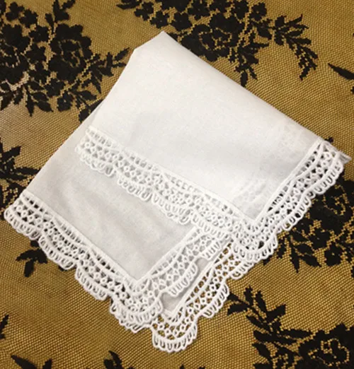 Juego de pañuelos de algodón blanco para mujer, pañuelos de encaje Vintage, ideal para la madre de la novia, 12"