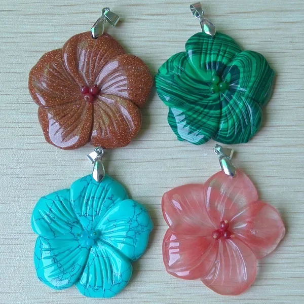 Fashion Mixed  Assorted Carved good quality natural  stone charm flower shape pendants to make jewelry 8pieces free shipping