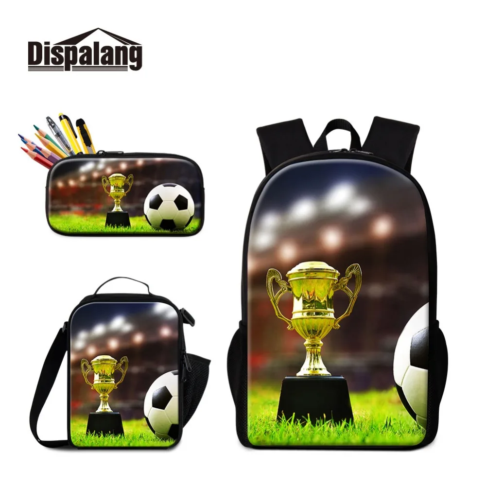 3D Football Printing School Bags Pencil Case Lunch Box 3PCS Set For Students Children Cool Bookbag Boys Custom Soccer Schoolbags