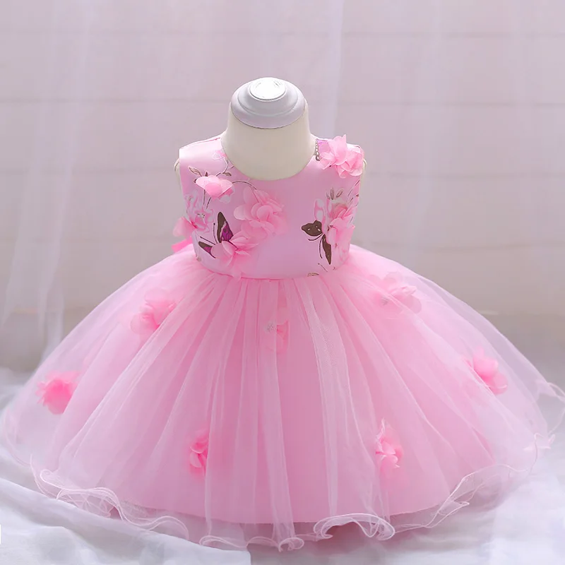 

Summer Baby Girl Dress Wedding Gown Flower Dresses Infant Girl Party Hand-stitched Floral Birthday Princess Dress 3-24 Month