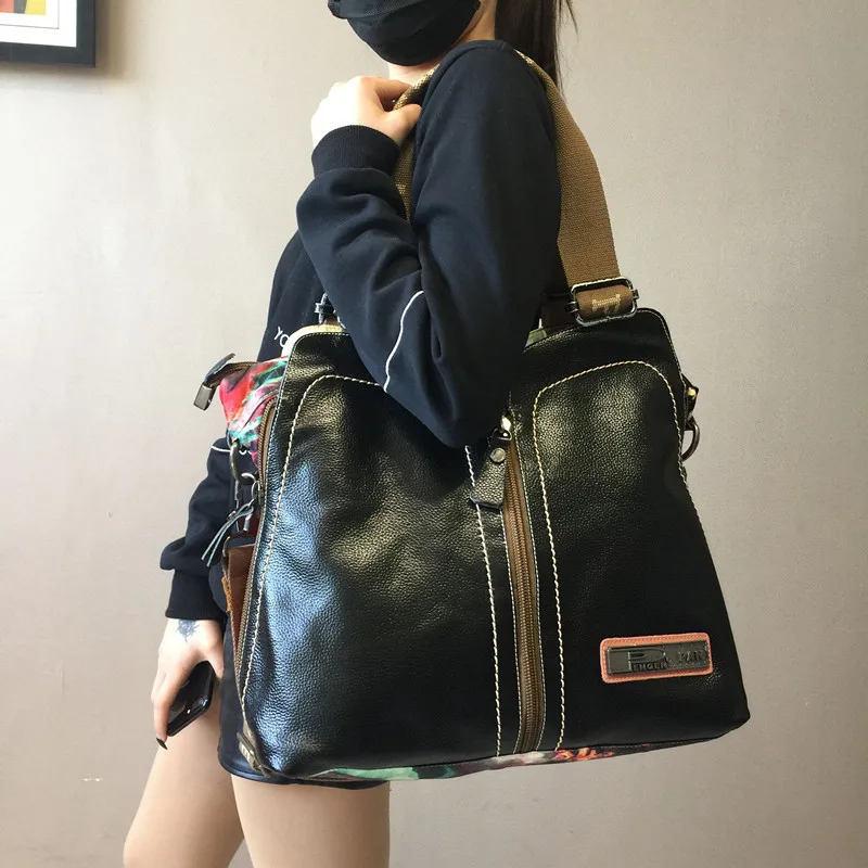 Imagem -02 - Moda de Luxo Bolsas Femininas Crossbody Bolsa Impressão Ombro Bolsa Lona Portátil Slung Couro Genuíno Grandes Bolsas 2023