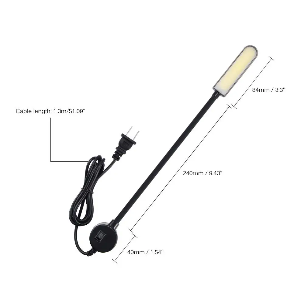 Imagem -02 - Máquina de Costura Portátil Gooseneck Lâmpada Led Luz de Trabalho Magnético Base de Montagem Lâmpada Gooseneck Trabalho 110265v 3w 6w 8w Cob