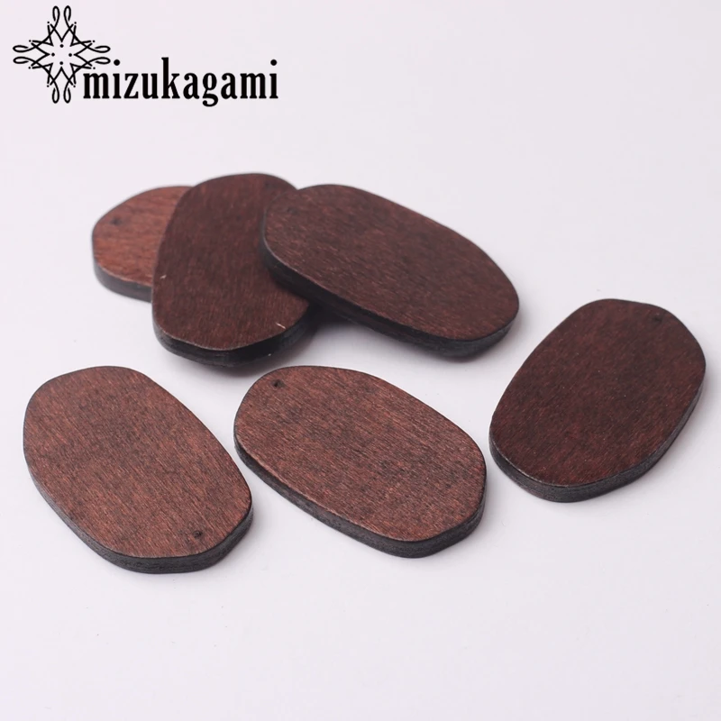 Natural Wooden Geometric Oval Shape Charms Pendant 24*39MM 6pcs/lot For DIY Fashion Earrings Making Accessories