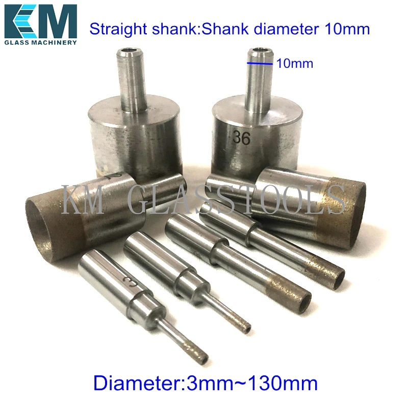 Free Shipping! Straight shank glass sintered diamond core drill bits Diameter:3~130MM. Shank diameter 10mm.