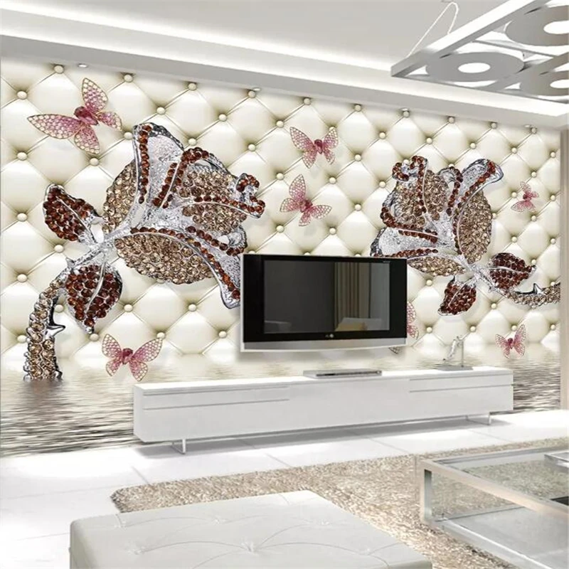 

wellyu Custom wallpaper papel de parede Diamond rose water reflection jewel wall background 3d wallpaper papier peint tapeta