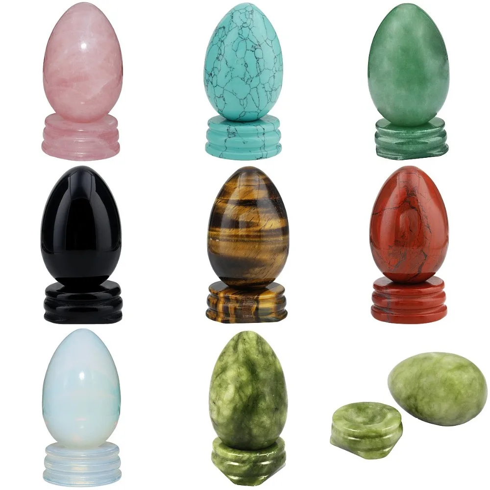 

TUMBEELLUWA 1.7" Healing Reiki Crystal Egg Sphere Gem stone Figurines with Stone Stand