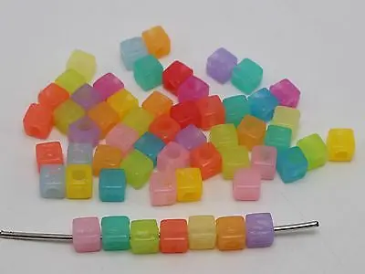 250 Mixed Jelly Color Acrylic Assorted Alphabet Letter Cube Pony Beads 7X7mm