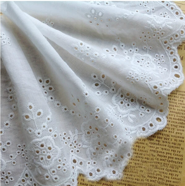 

5 yard 16cm 6.29" wide white fabric cotton embroidery lace trim ribbon 2028161L4K577