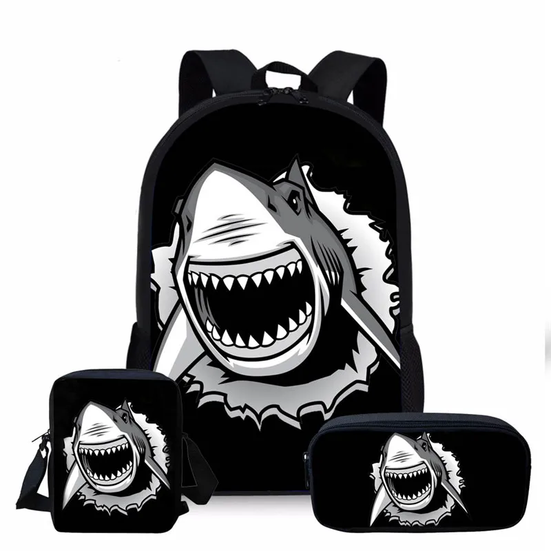 ELVISWORDS Cool Shark Attack Print School Bags For Girls Boys Travel Shoulder Bags Shcool Backpack Set Kids Bag Mochila Escolar