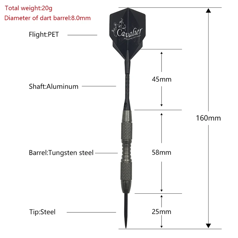 Yornéa-fléchettes dures en acier Standard, 3 pièces, 20g, baril de fléchettes en tungstène, alliage d\'aluminium