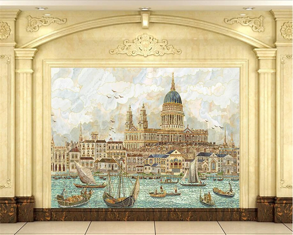 

beibehang Large 3d wallpaper Water City Continental City Marble Background Custom wall mural wallpaper papel de parede wallpaper