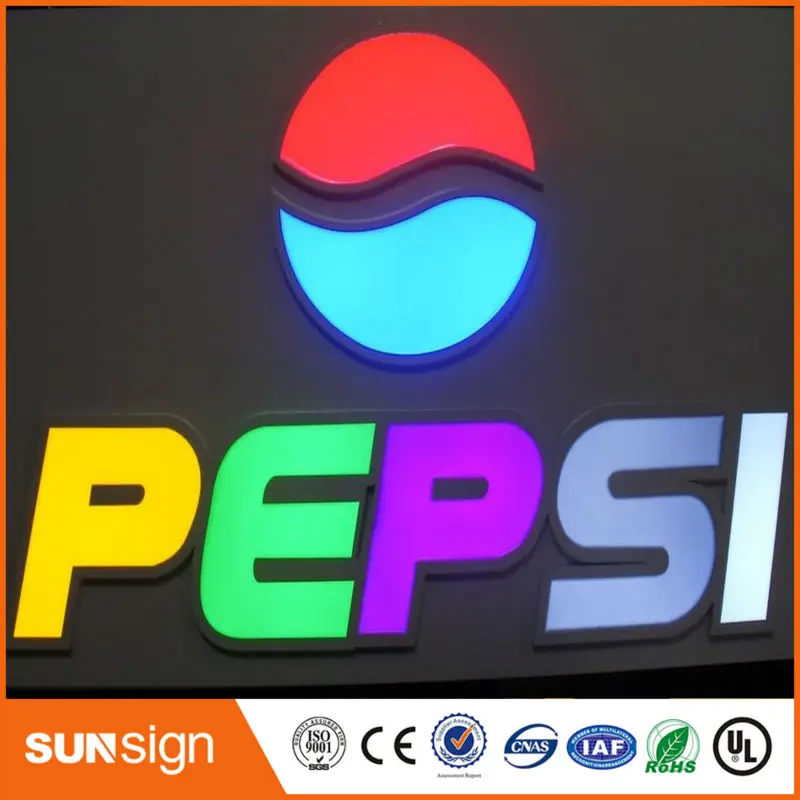 Kecerahan tinggi akrilik LED Di Dalam Stainless Steel Side Tanda Led illuminated Sign Untuk Toko Toko Tanda