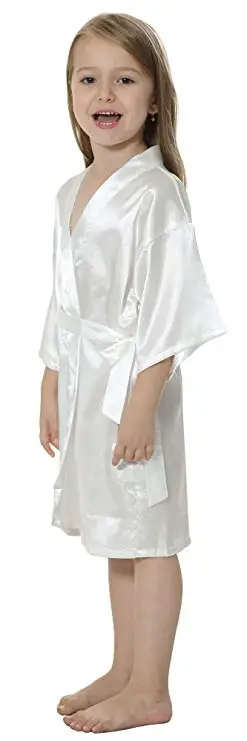 Kids Solid Satin Rayon Kimono Robe Bridesmaid Solid Bathrobe Children Nightgown Sleepwear Dressing Gown