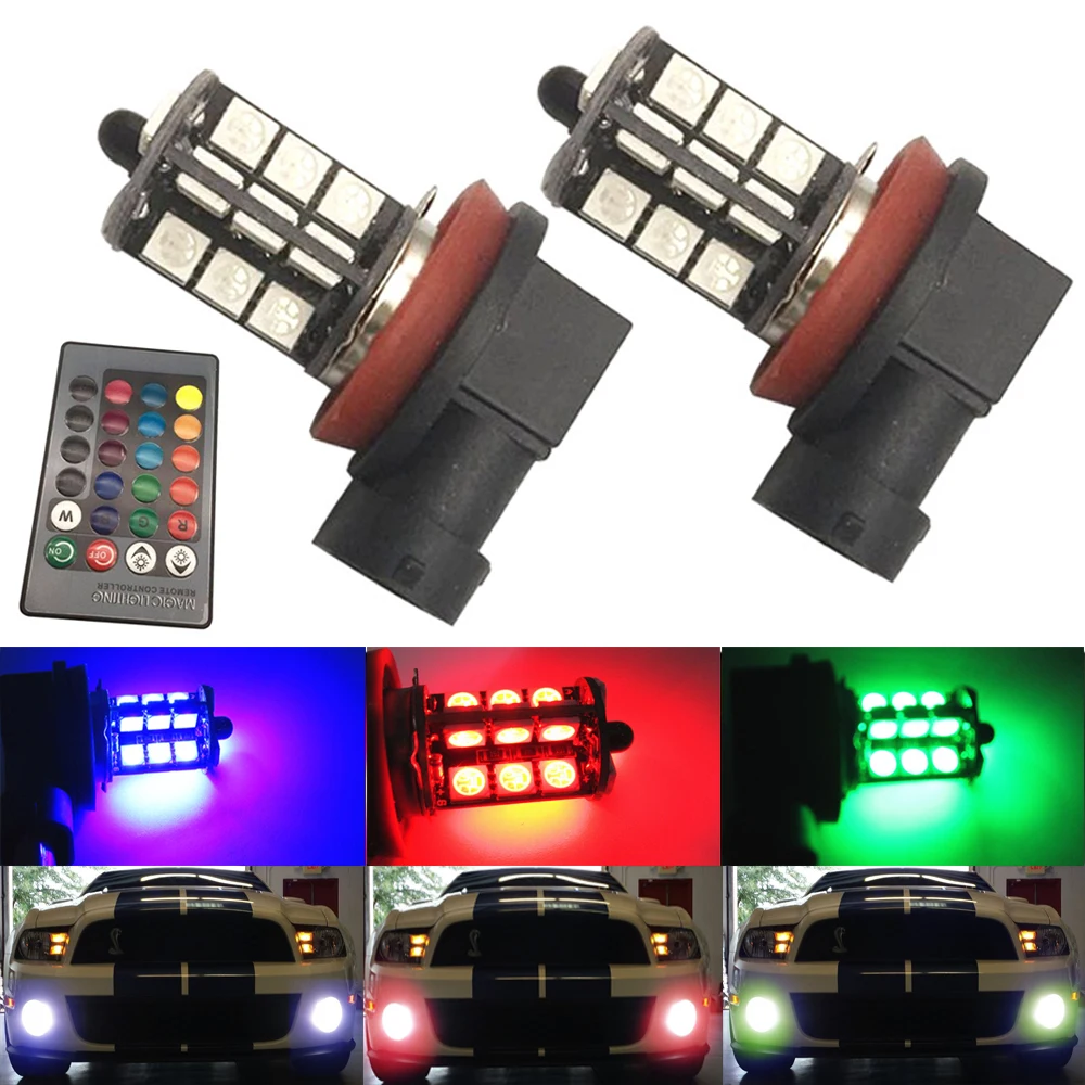 

YSY 2PCS 27SMD multi-color RGB 5050 H11 H8 1156 3156 7440 H7 9006 9005 LED Replacement fog lights reversing lights with remote