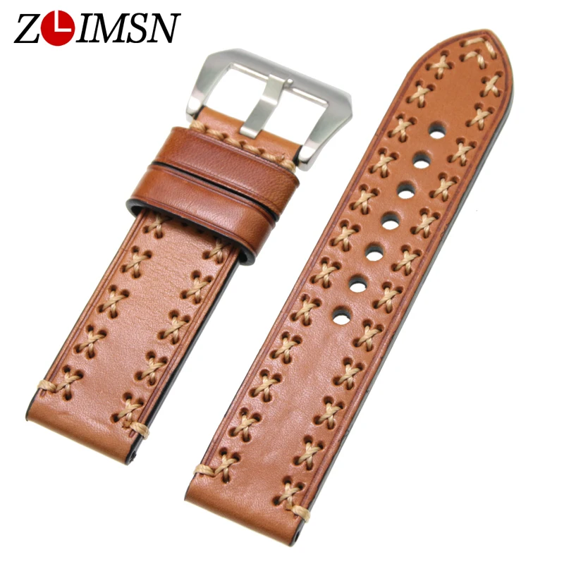ZLIMSN Watchbands Real Watch Strap Leather Black Brown Band Metal Clasp Thick Belt 20mm 22mm 24mm 26mm Relojes Hombre relogio