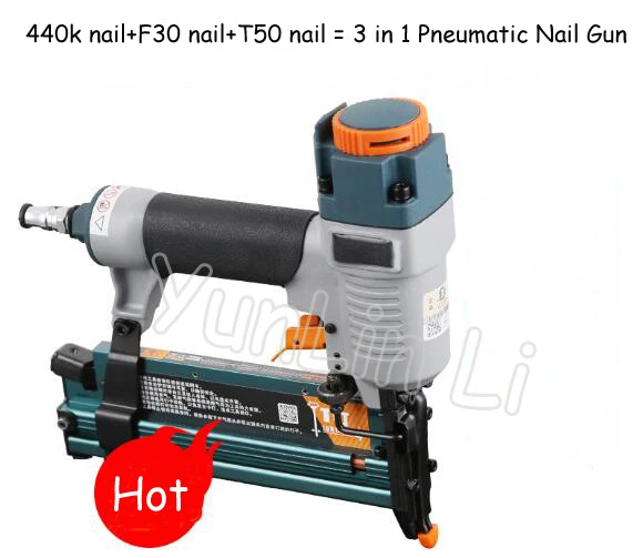 

Three-in-one Pneumatic Nail Gun Woodworking Decorative Nailing Machine F10-F50, T20-T50, 440K Nails Timber Steel Plate Fastening