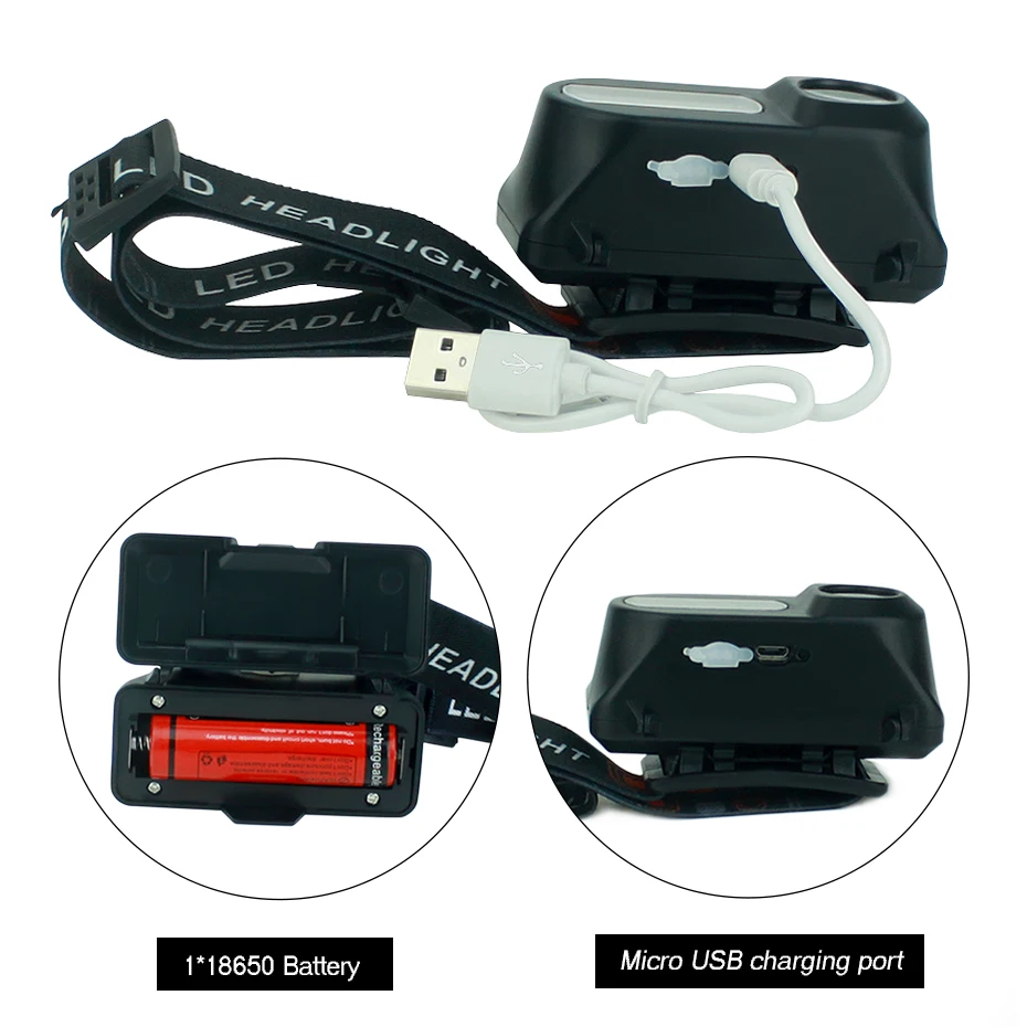 USB Rechargeable LED Headlamp Headlight Flashlight Head Torch Portable LED Head Lamp Outdoor 3 Mode Work Light For Night Fishing