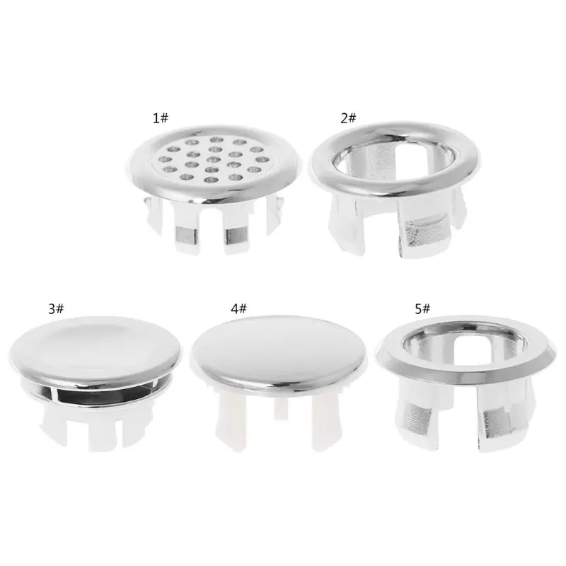 Bathroom Basin Sink Overflow Ring, Round Insert, Chrome Hole Cover Cap, Six-foot