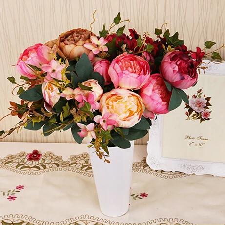 Upscale Artificial Peony Bunch 47cm/18.5 inch Silk Flowers Simulation European Peony Flower for Wedding Centerpieces Decoration