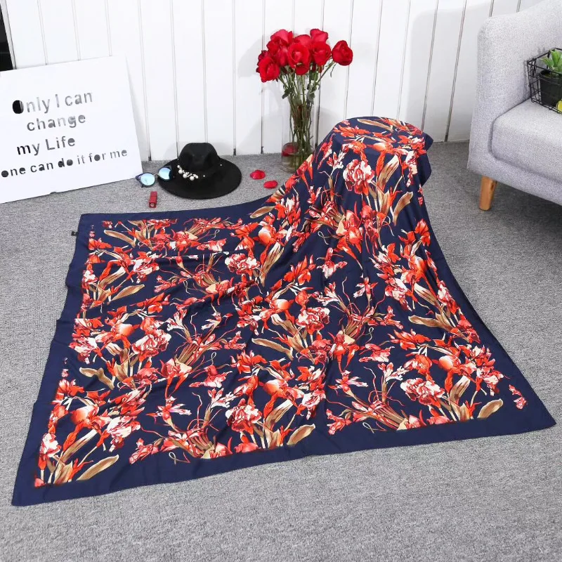 Rosso di Seta Sciarpa Quadrata Twill di Marca Floral Designer di Lusso Hijab delle Donne Sciarpe Moda Avvolgere Grandi Scialli e Stole 130*130 cm Nuovo