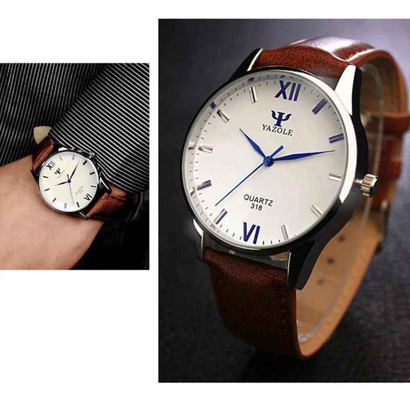 YAZOLE Blue Glass Watch Men Watch Fashion Men's Watch Waterproof Leather Mens Watches Clock reloj hombre relogio masculino