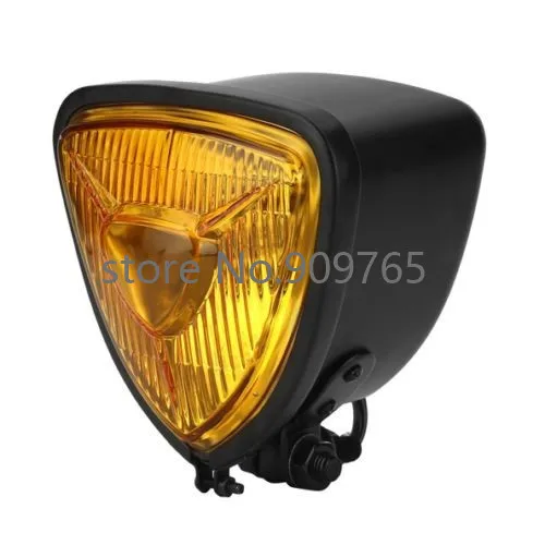 Amber Triangle Black Motorcycle Headlight Lamp Cafe Racer Chopper Bobber Cruiser Chopper Old School Custom