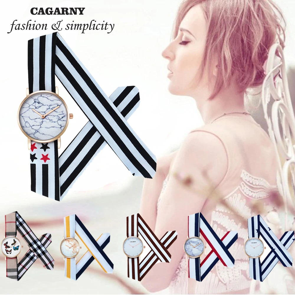 

Cagarny Fashion Watch Women Quartz Watches Rose Gold Case Creative Fabric Strap Bracelet Watch Casual Lady Student Wristwatches