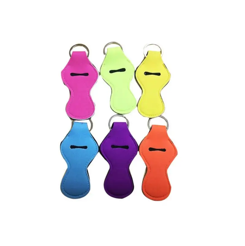 Mini Cute Lily Neoprene Keychain Chapstick Cover Holder Keychain Lip Gloss Wrap Key Ring Sleeve Charms LX6388