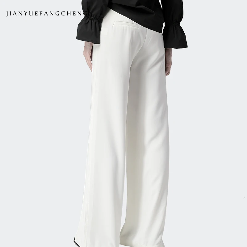 Fashion Spring Summer High Waist Wide Leg Pants Women White Casual Long Trousers Loose Plus Size Front Pleated Woven Suit Pants