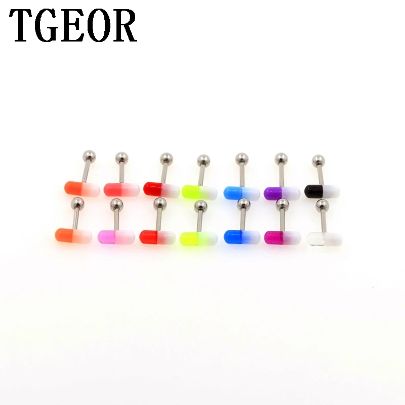 

free shipping wholesale new Hot Charm earring 100pcs mixed colors 16G stainless steel and acrylic pill tragus ear piercing