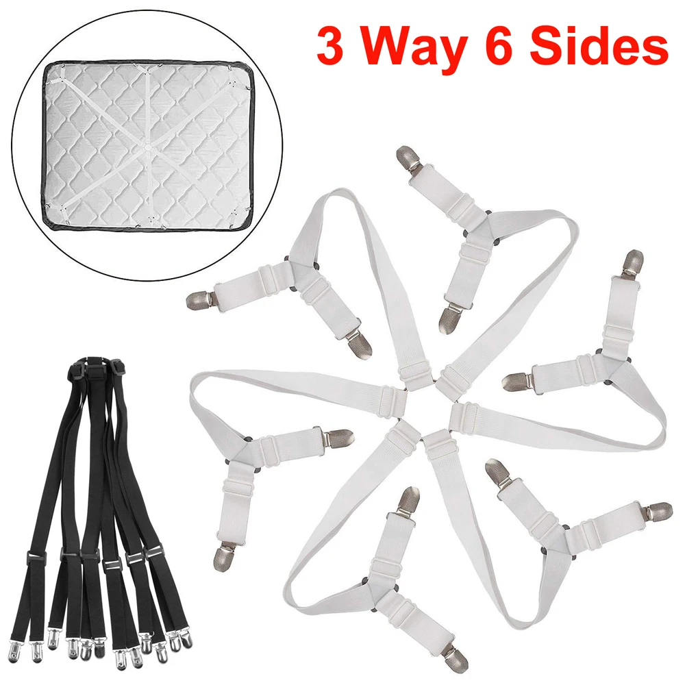 6 Sides Bed Sheet Holder Adjustable 3 Way Fasteners Elastic Suspenders  Anti-Slip Clips Fitted Mattress Cover, Sofa Cushion