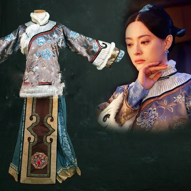 

Thick Winter Grey Embroidery Costume Late Qing Dynasty Folk Rich Women Qifu Xiuhefu for Latest TV Play Nothing Gold Can Stay