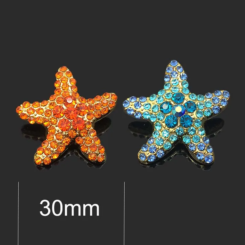 Crystal w320 3D Starfish 18mm 30mm rhinestone metal snap button for Bracelet Necklace Jewelry For Women Fashion accessorie