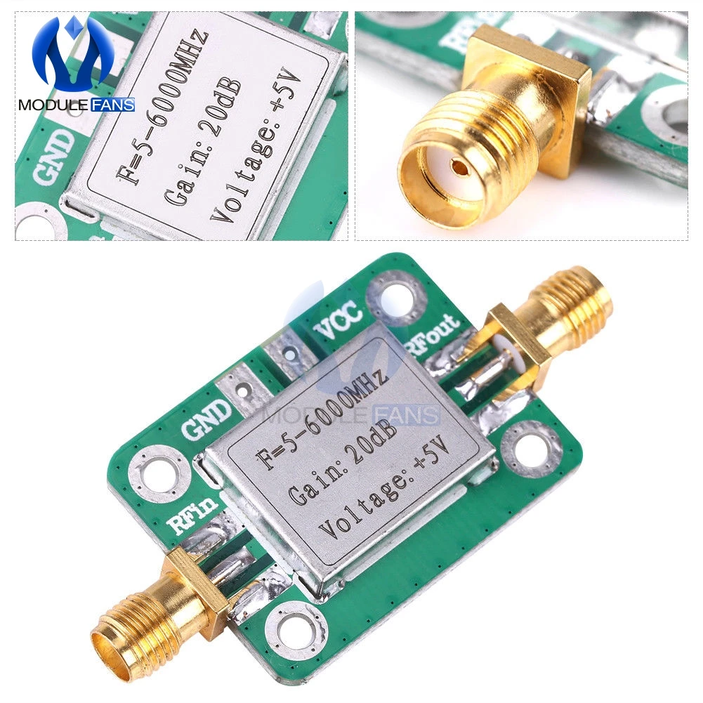 5-6000MHz RF Gain 20dB Gain Broadband Signal Power Amp Amplifier Board 5M-6GHz DC 5V 85mA Module