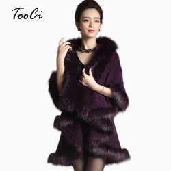 Femmes fausse fourrure manteau Long violet Cardigan pull Cape châle printemps tricoté pull printemps Capes et Poncho