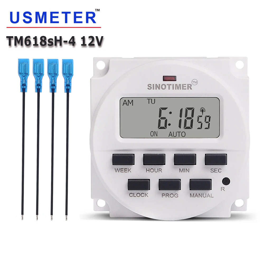 TM618sH-4   12VDC AC  7 Days Weekly Programmable 1 Second Interval Big LCD Digital Digital Electronic LED Lighting Timer Switch