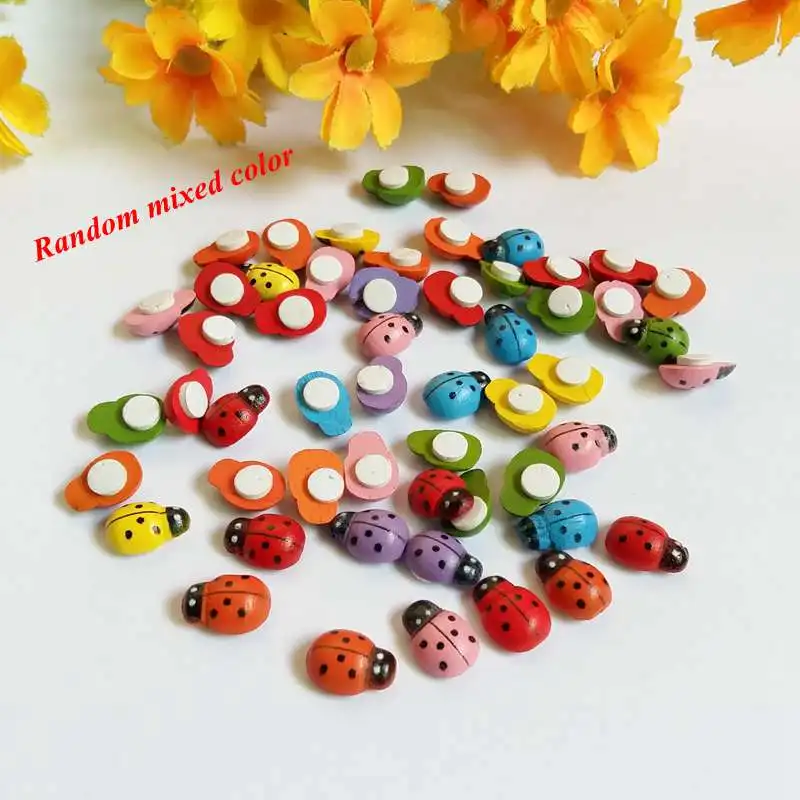 100Pcs/lot Bees / Ladybugs Wooden Buttons Flatback Cabochon Scrapbooking Crafts Wood Knopf Bouton Kawaii Decor Diy Accessories