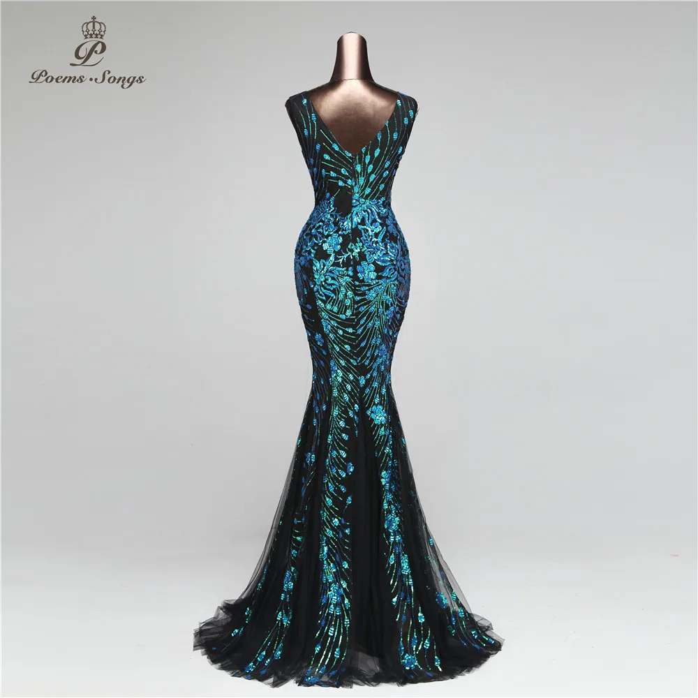 Poems Songs Double-V Mermaid  Evening Dress prom gowns Formal Party dress vestido de festa Elegant Vintage robe longue