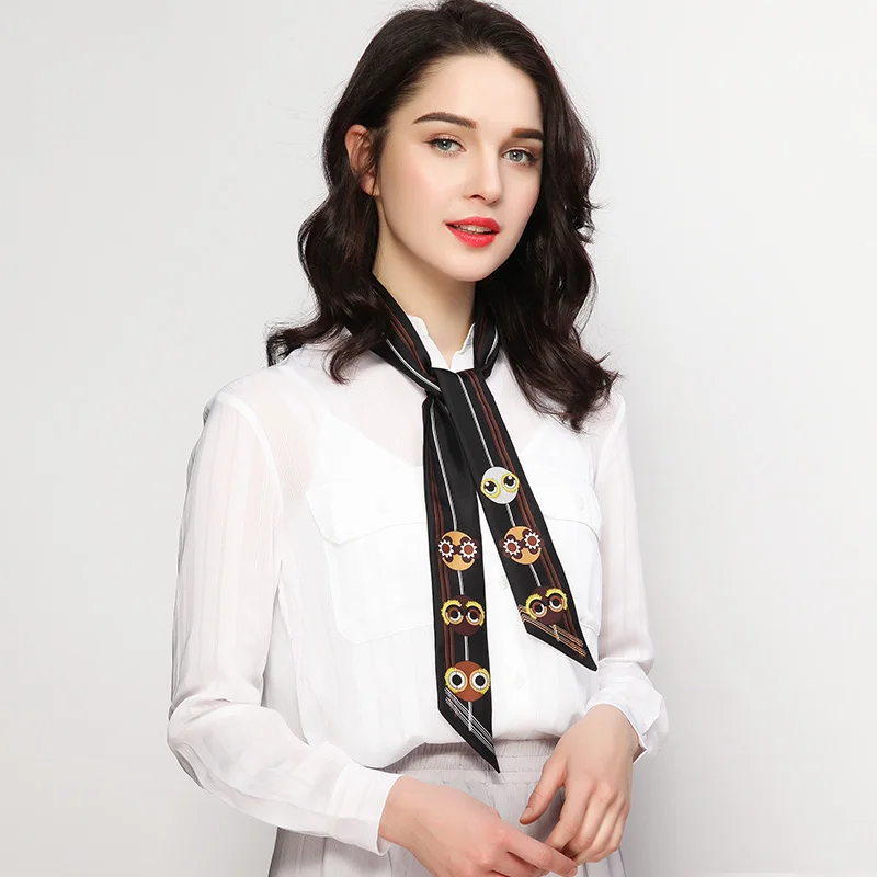

HOT 5X120CM Choice Twill Silk Printed Flower Neckerchiefs For Women Double Layer Imitatin Ladies Neck Scarves Hair Bags Ribbon
