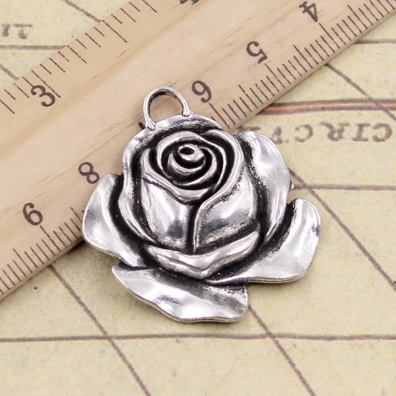 10pcs Charms Rose Flower 36x33mm Tibetan Bronze Silver Color Pendants Antique Jewelry Making DIY Handmade Craft