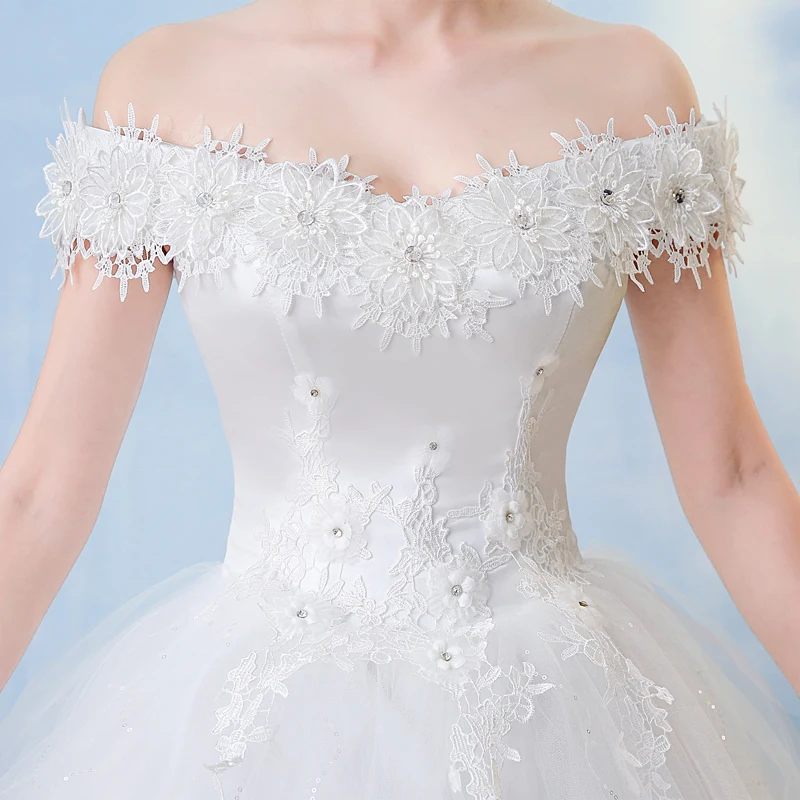 Robe de Mariée Élégante en Dentelle Blanche, Simple, avec Fleurs Appliquées, Dos aux, Grande Taille, Bon Marché, pour Patients