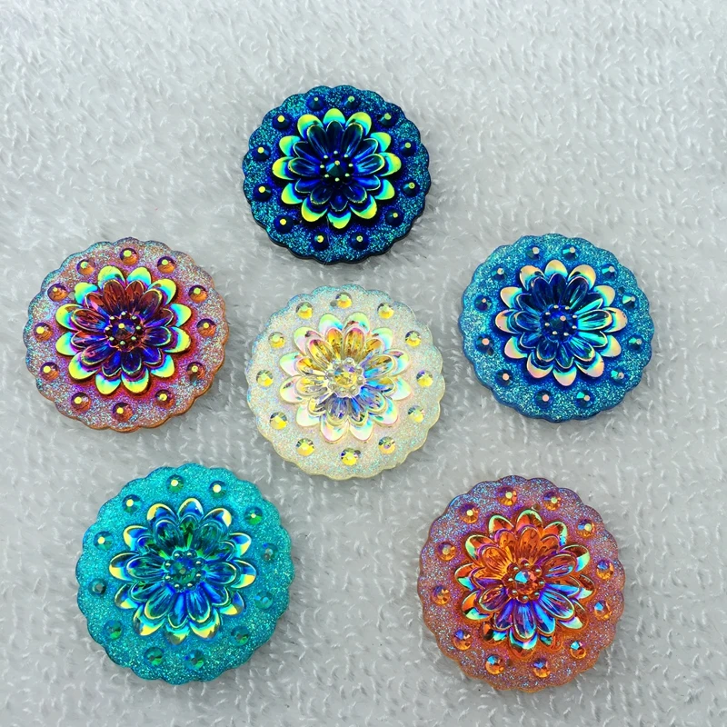 8pcs 3D Resin Round flower Rhinestone Accessories Rhinestone Crystal DIY button decorate -E33A
