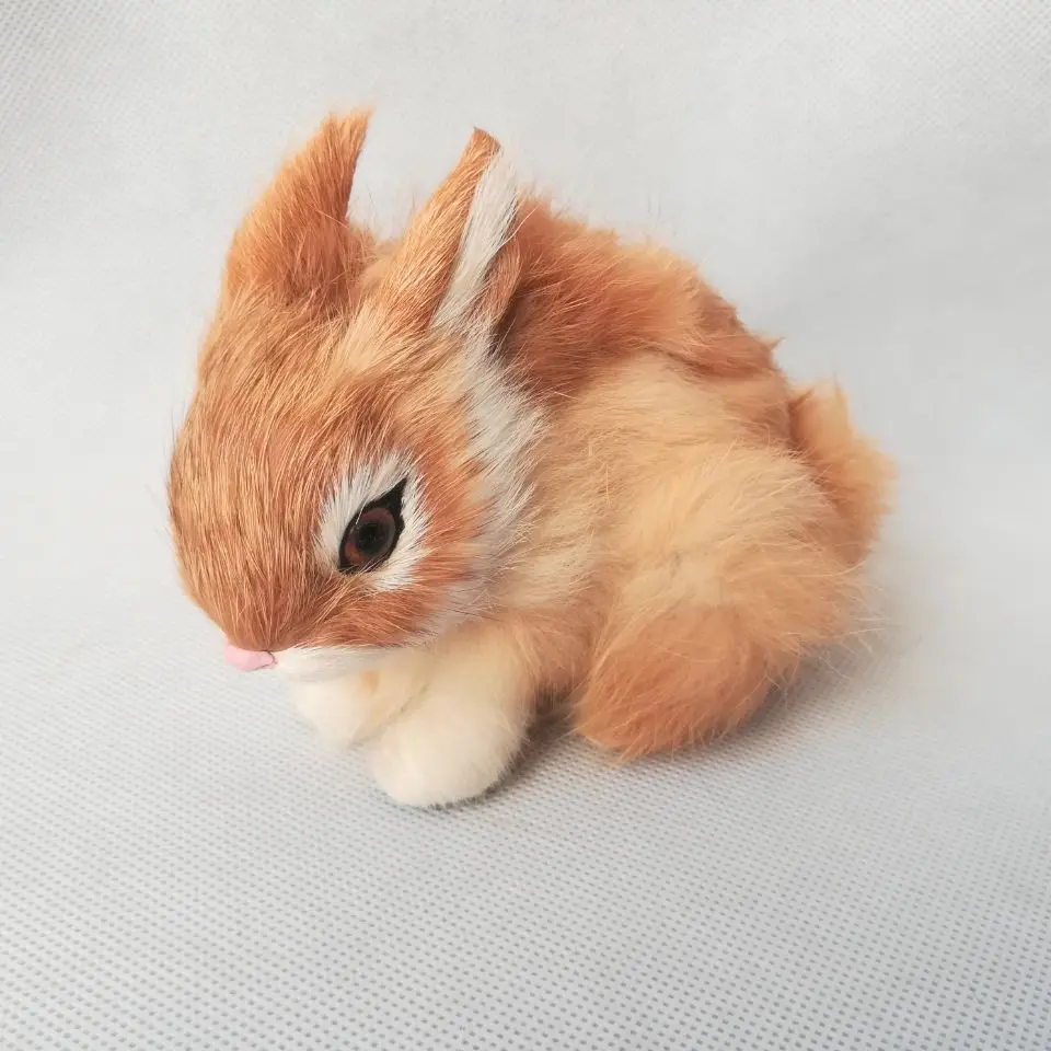 about 13x7x10cm yellow rabbit model polyethylene& furs rabbit real life toy model decoration props ,model gift d0497