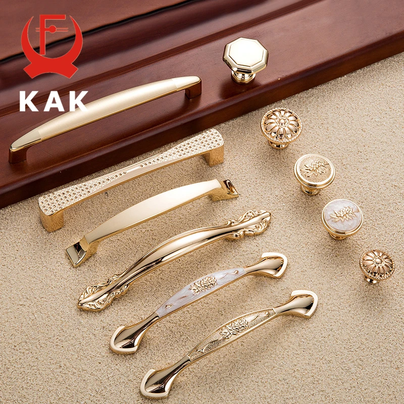 

KAK 5 pieces Champagne Gold Door Handles Zinc Alloy Cabinet Handle Drawer Knobs European Wardrobe Pulls Kitchen Furniture Handle