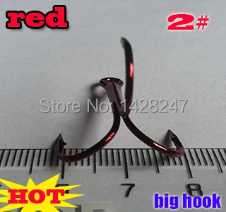 RED Treble Fishing Hooks  Barble Hook Round Bend High Quality SIZE:2# quantily 30pcs/lot high carbon steel