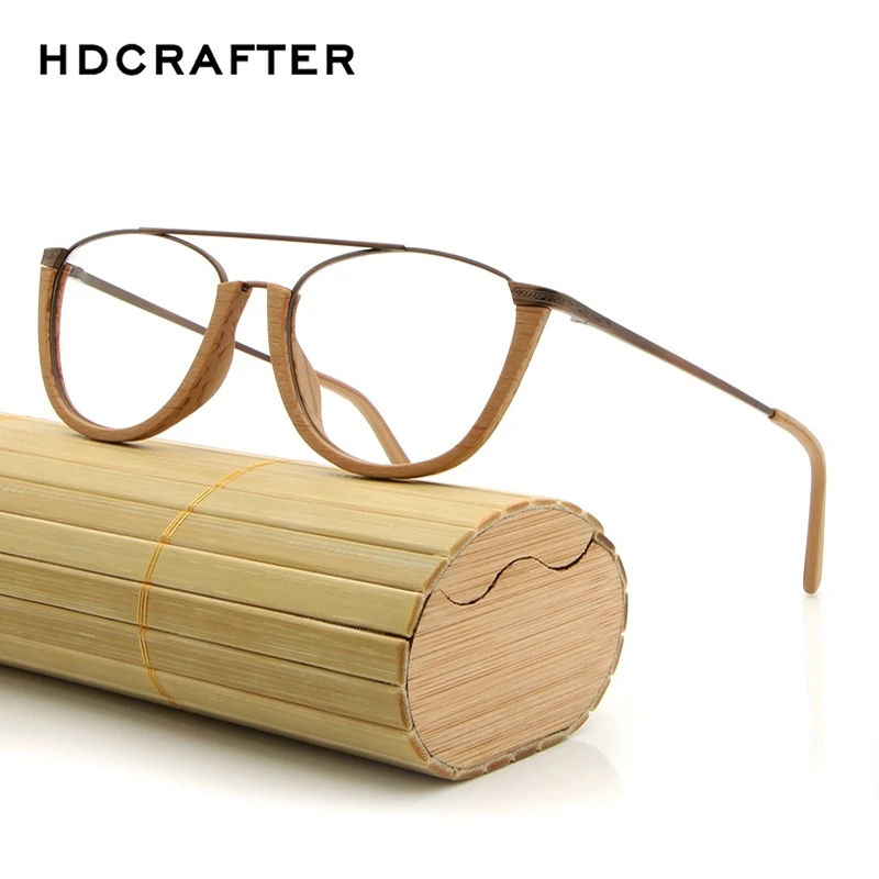 HDCRAFTER-Montura de gafas ópticas de madera para hombre y mujer, gafas graduadas de grano de madera con lentes transparentes, lentes de lectura transparentes