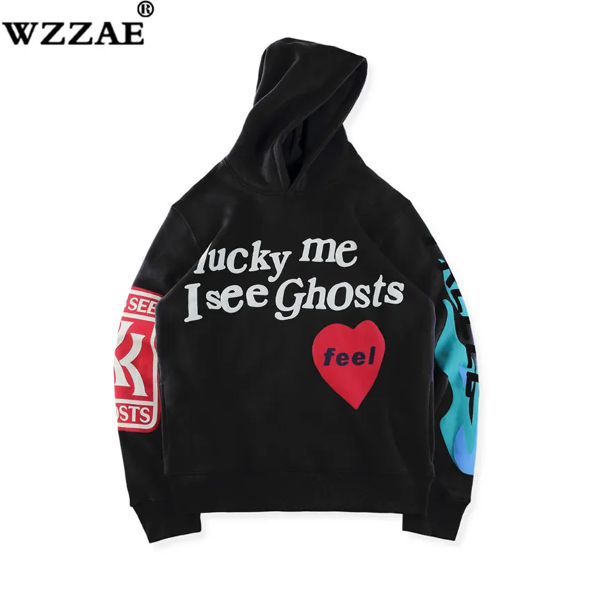 

19ss Kanye West Kids See Ghost Logo Flocking Women Men Hoodies Sweatshirts Hip Hop Streetwear Men Fashion Japanese Hoodie