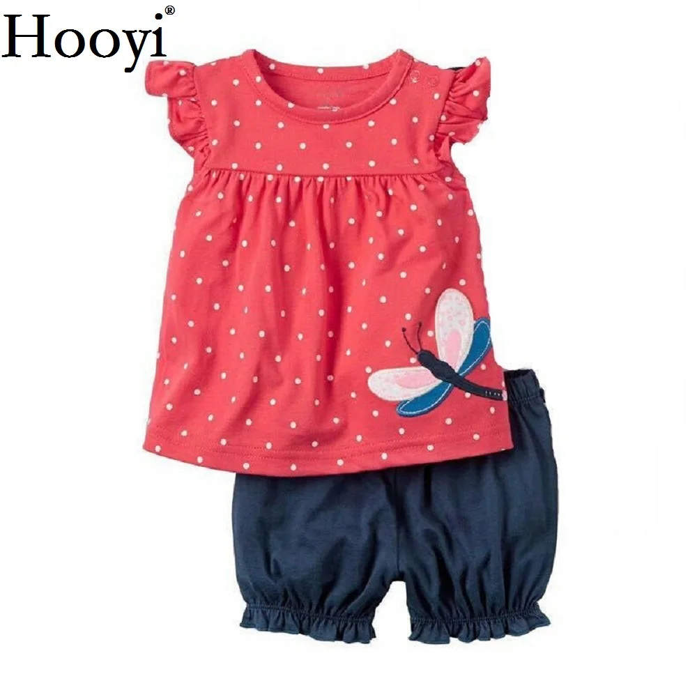 Hooyi Floral Baby Girls Clothes Suit Newborn Clothing Sets Polka Dot Children T-Shirt Hot Shorts Summer Outfit 0-2 Years Infant