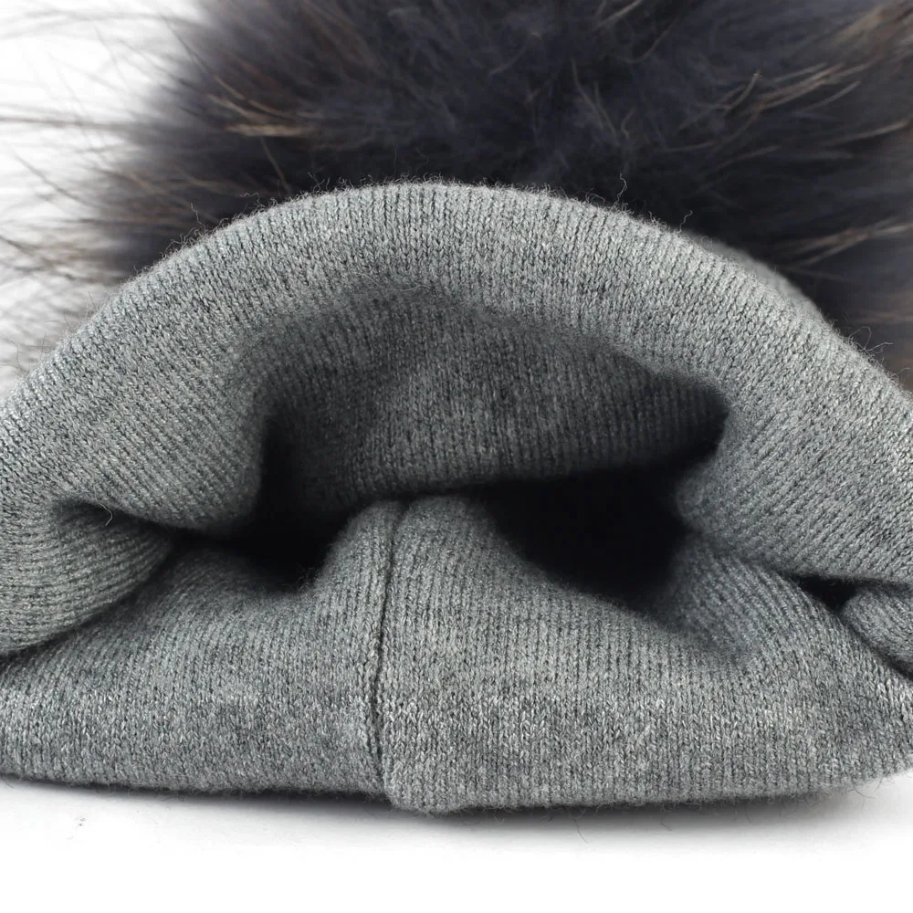 Geebro  Baby Beanie Hat Autumn Wool Skullies Beanies with Raccoon Fur Pompom Newborn Boys and Girls Slouchy Real Pompon Hat